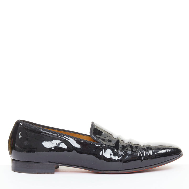 CHRISTIAN LOUBOUTIN Dandelion black patent almond dress tuxedo loafer EU43.5