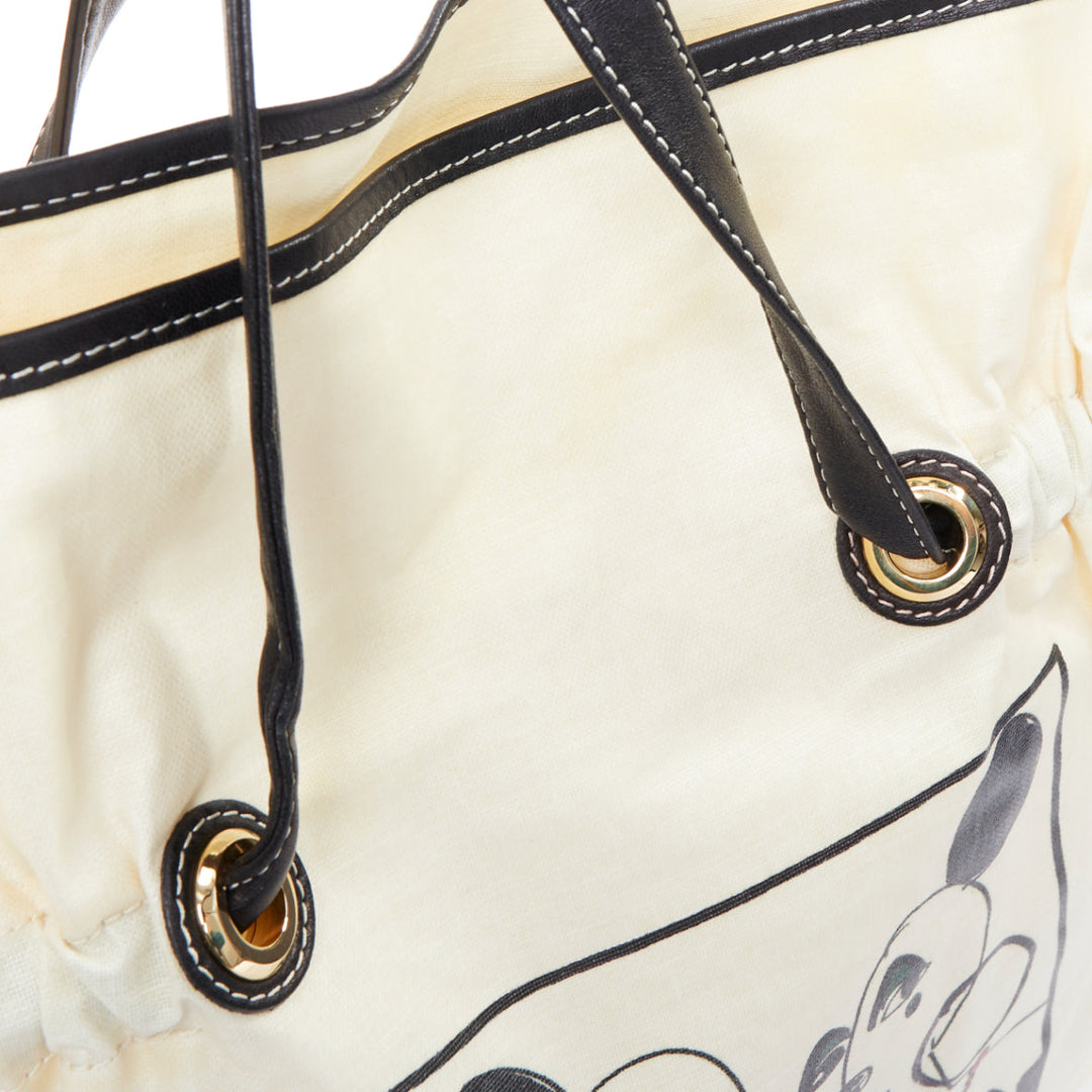 LANVIN 2008 beige coated canvas black drawstring cartoon print tote bag