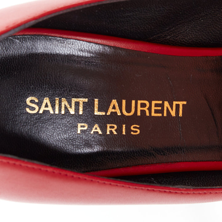 SAINT LAURENT Janis Rouge Oriente red leather studded heel platform pumps EU37.5