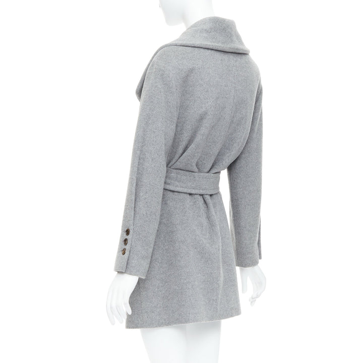 HANII Y grey wool angora oversized gun flap belted coat FR38 S