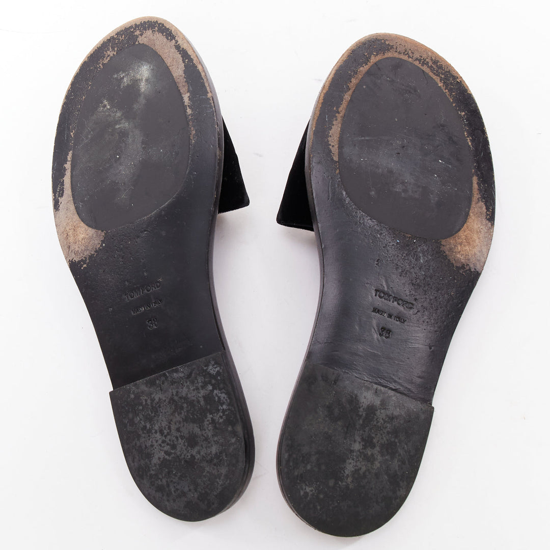 TOM FORD black velvet silver big crystal TF embellished flat sandals EU38
