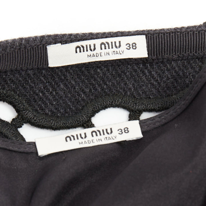 MIU MIU Vintage grey wool cloud cut out embroidery anglais skirt IT38 XS