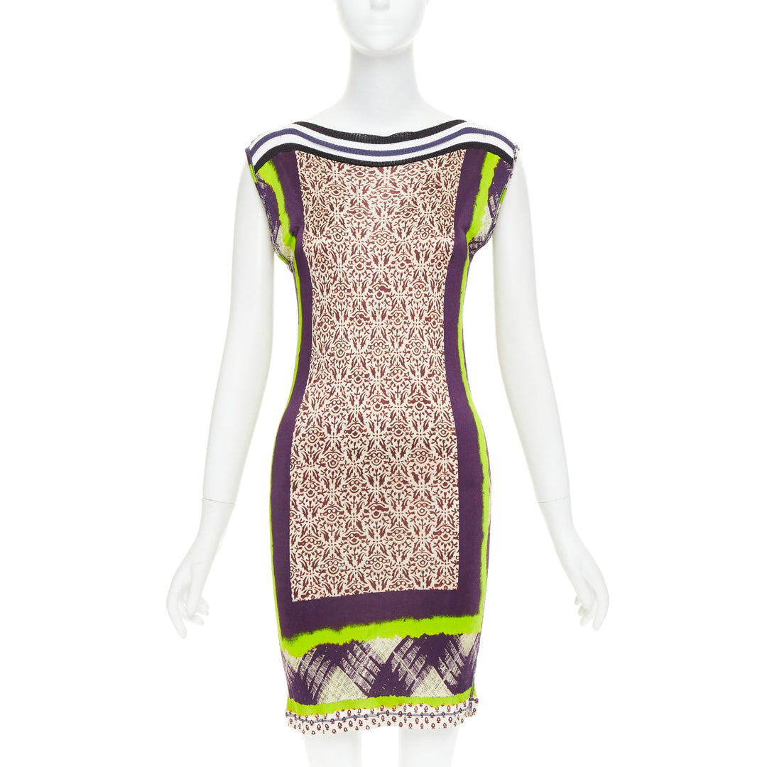 JEAN PAUL GAULTIER Soleil Vintage neon purple ethnic scarf print mini dress XS