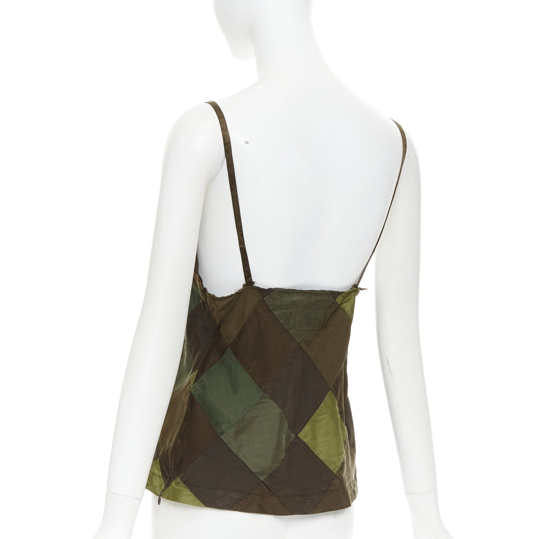 COMME DES GARCONS TRICOT 2003 green camo grid patchwork camisole tank top S