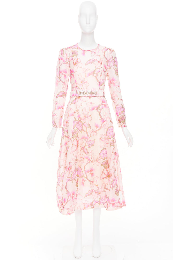 ZIMMERMANN 2024 Runway Matchmaker pink floral linen silk midi dress Size 1 XS-S