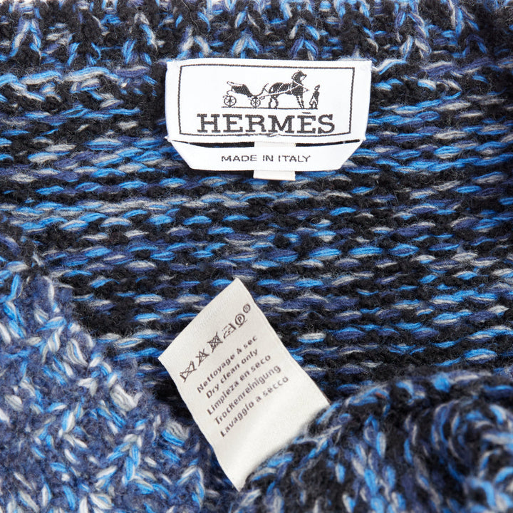 HERMES virgin wool cashmere blend blue melange knit sweater XL