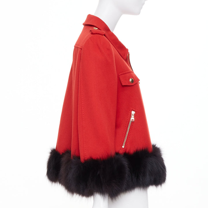 MOSCHINO Cheap and Chic red black real fur trim wool biker style jacket IT46 XL