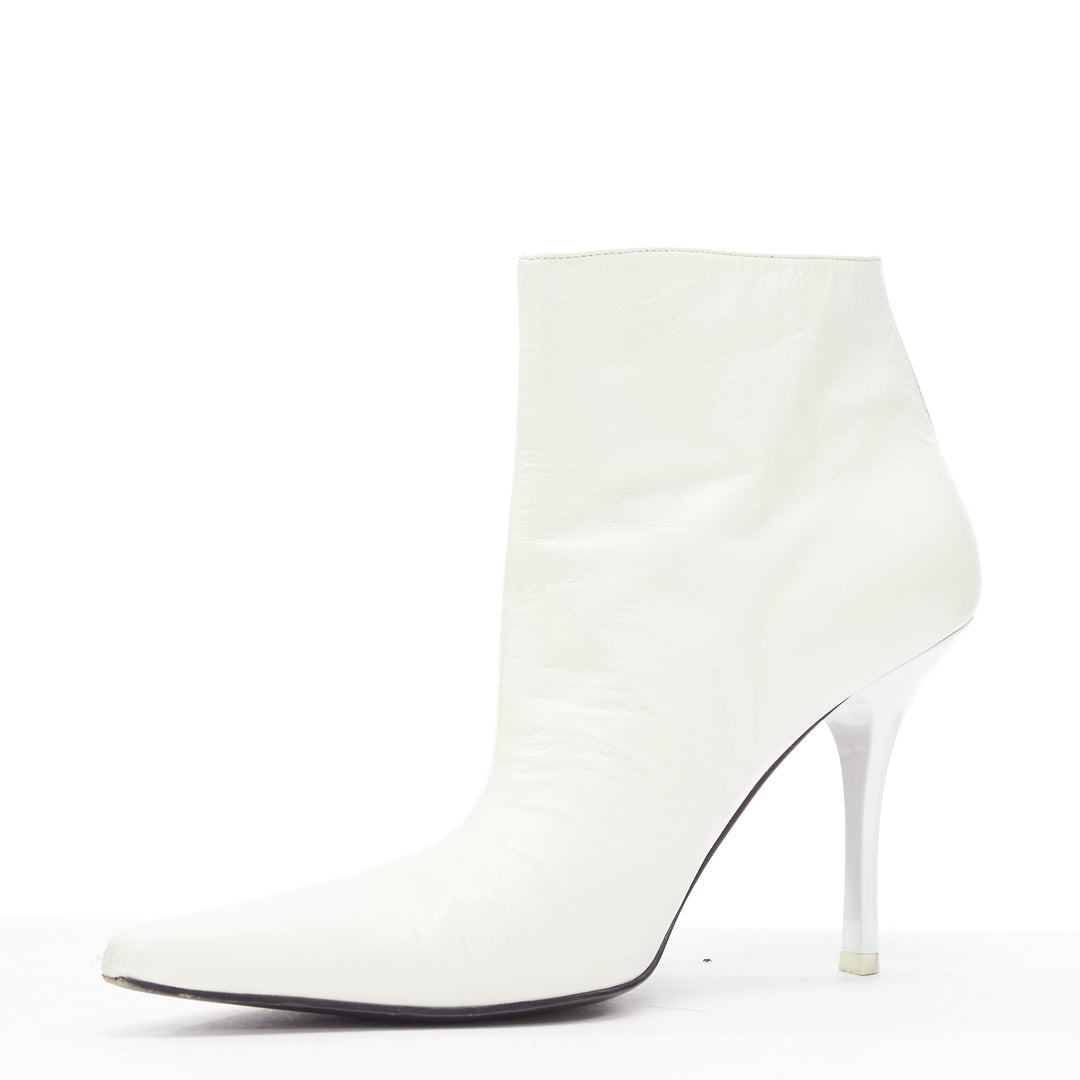 OLD CELINE Phoebe Philo white leather acrylic heels ankle booties EU38.5