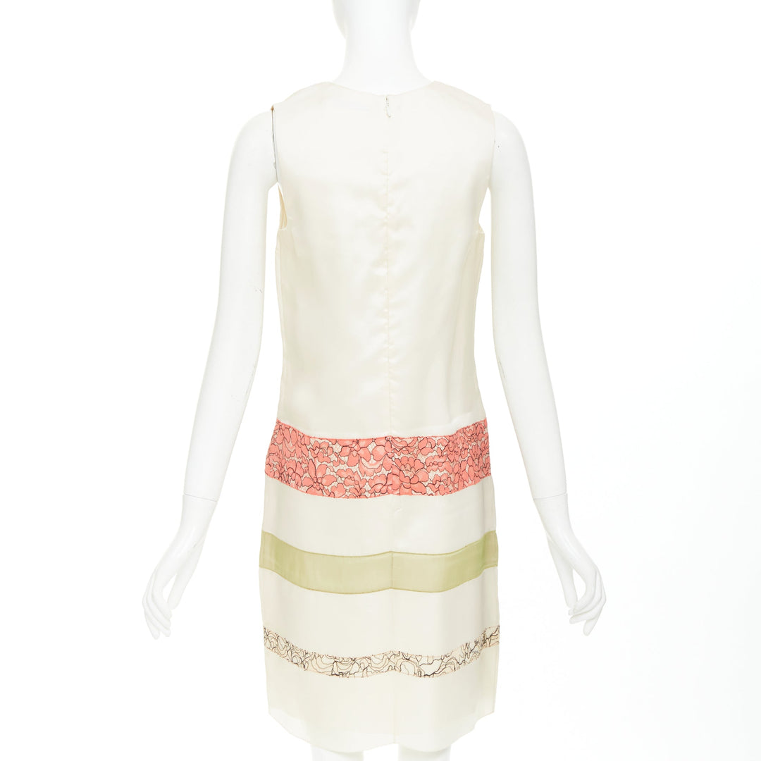 DIOR Raf Simons 2014 Runway silk ivory black floral applique shift dress FR36 S