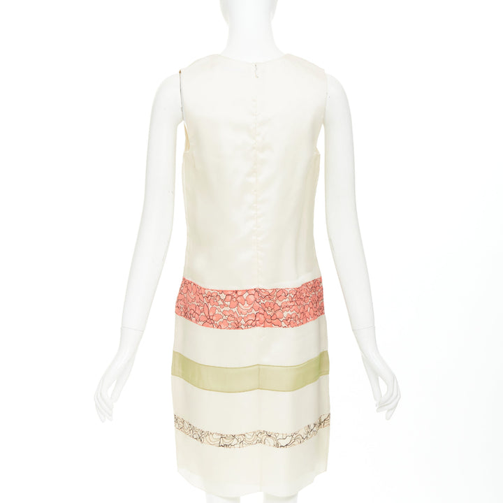 DIOR Raf Simons 2014 Runway silk ivory black floral applique shift dress FR36 S