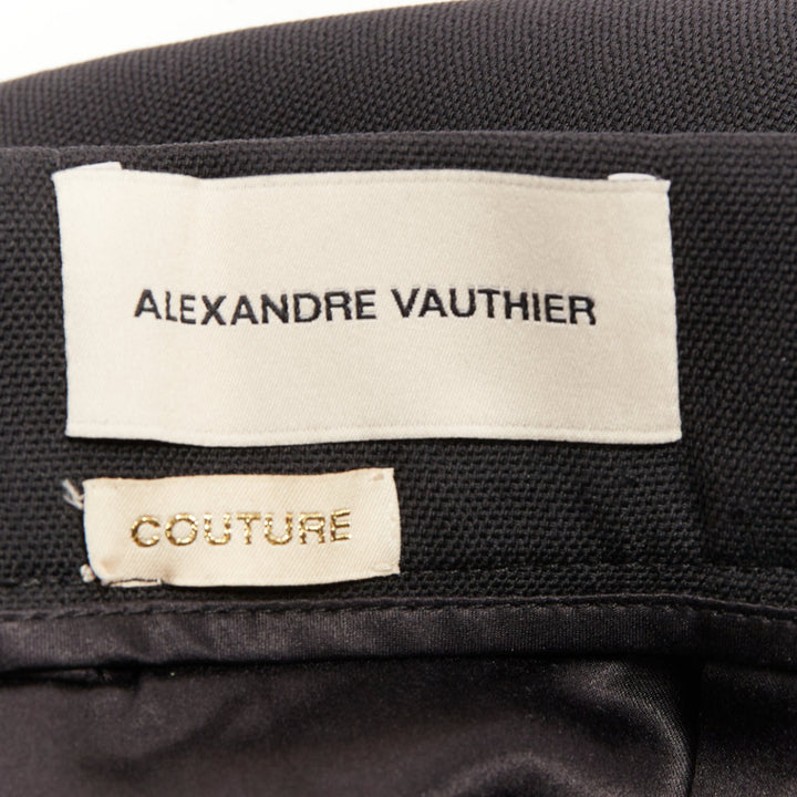 ALEXANDRE VAUTHIER COUTURE black wool asymmetric cascade ruffle split skirt