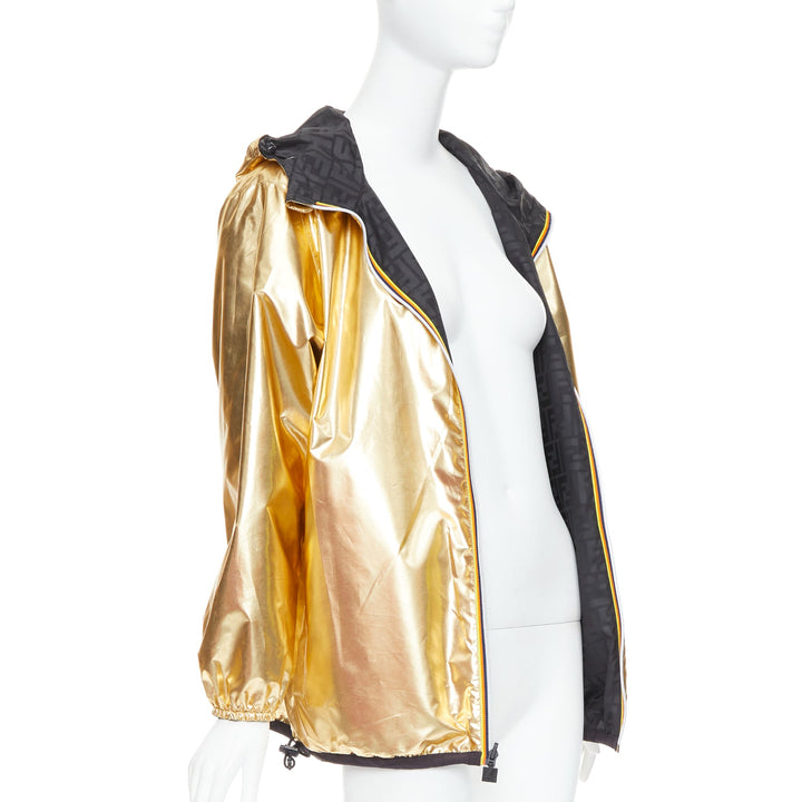 FENDI K-WAY metallic gold black FF reversible waterproof windbreaker S