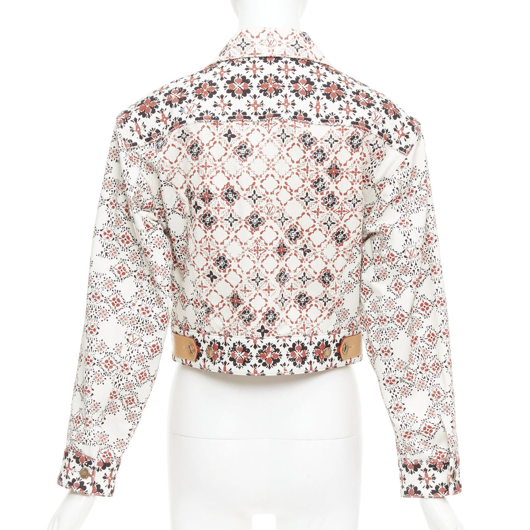 LOUIS VUITTON 2023 Vintage Monogram cream red floral denim crop jacket FR34 XS