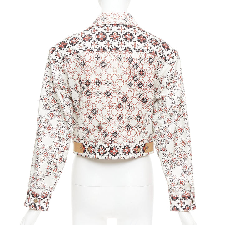 LOUIS VUITTON 2023 Vintage Monogram cream red floral denim crop jacket FR34 XS