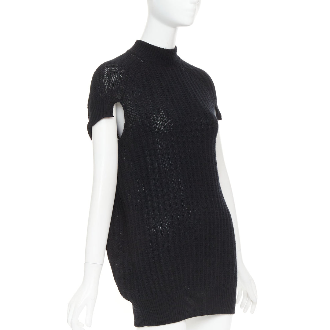 PRADA 100% cashmere black ribbed mock neck cap sleeve sweater vest IT36 XXS
