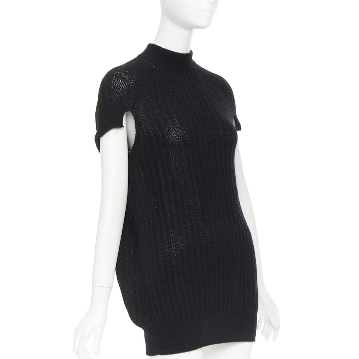PRADA 100% cashmere black ribbed mock neck cap sleeve sweater vest IT36 XXS