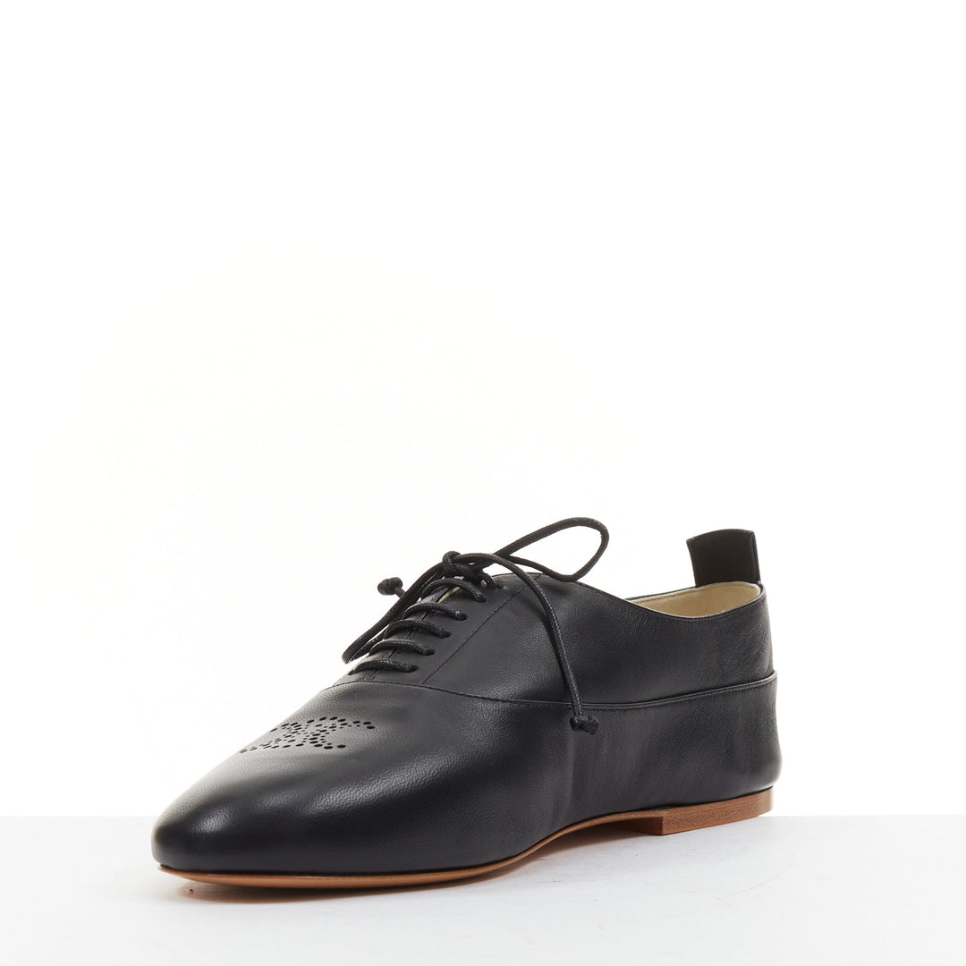 CELINE Lise Triomphe Richelieu black smooth perforated flat sole loafers EU39