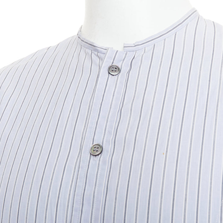 YOHJI YAMAMOTO HOMME light blue grey striped collarless button up shirt JP2 M