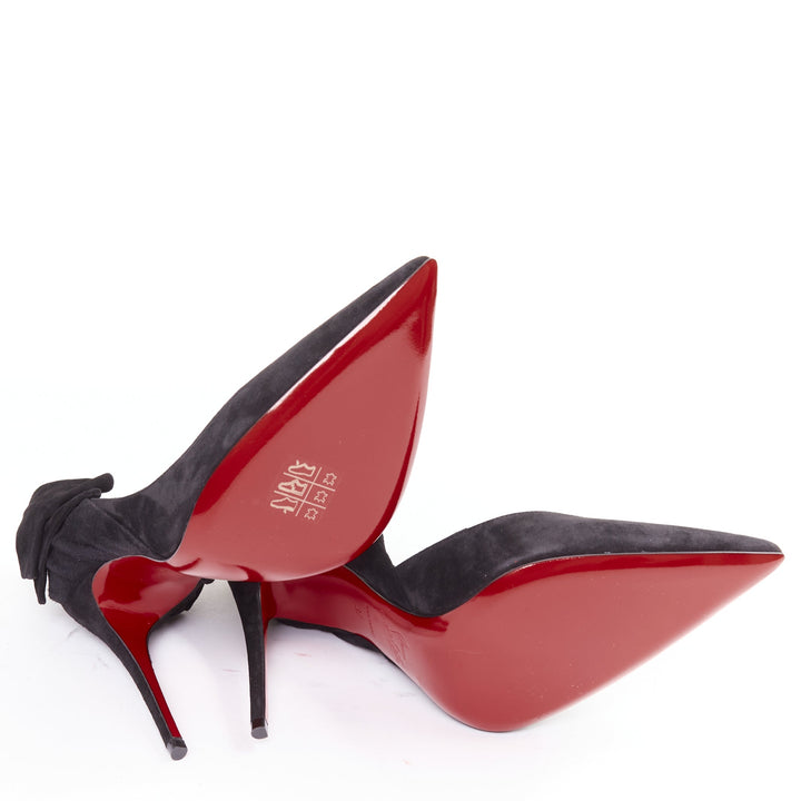 CHRISTIAN LOUBOUTIN Rabakate 100 Veau Velours black suede bow stiletto pump EU37