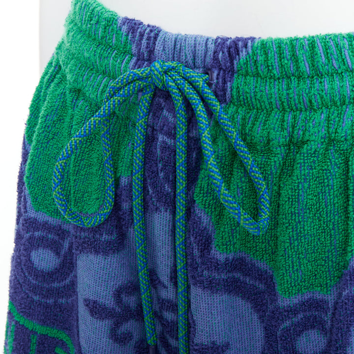 ZIMMERMANN Tiggy blue green terry cloth logo fringe shorts US0 XS