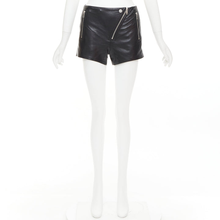 NANUSHKA black faux leather diagonal zip short mini biker shorts XXS
