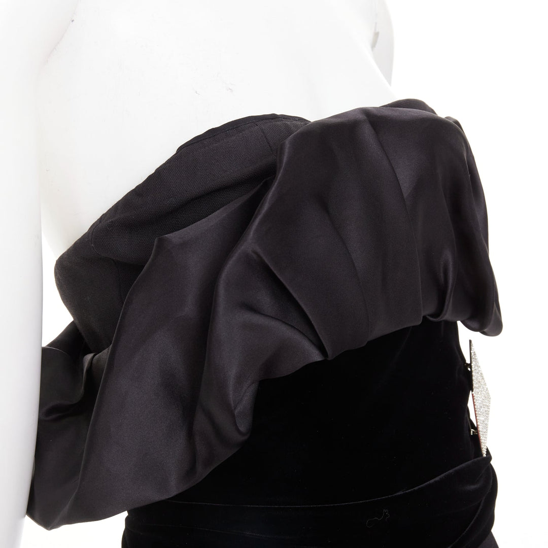 ALEXANDRE VAUTHIER black crystal pave brooch velvet belt satin strapless dress