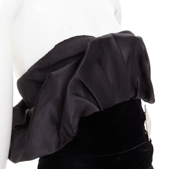 ALEXANDRE VAUTHIER black crystal pave brooch velvet belt satin strapless dress