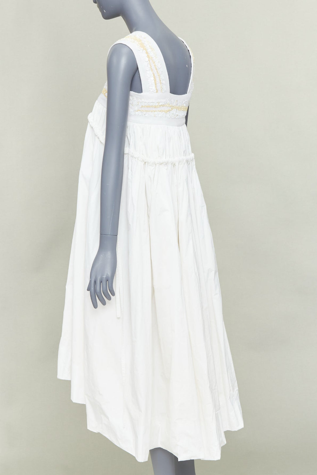 DRIES VAN NOTEN white mixed fabric yellow sequin mou mou midi dress FR36 S