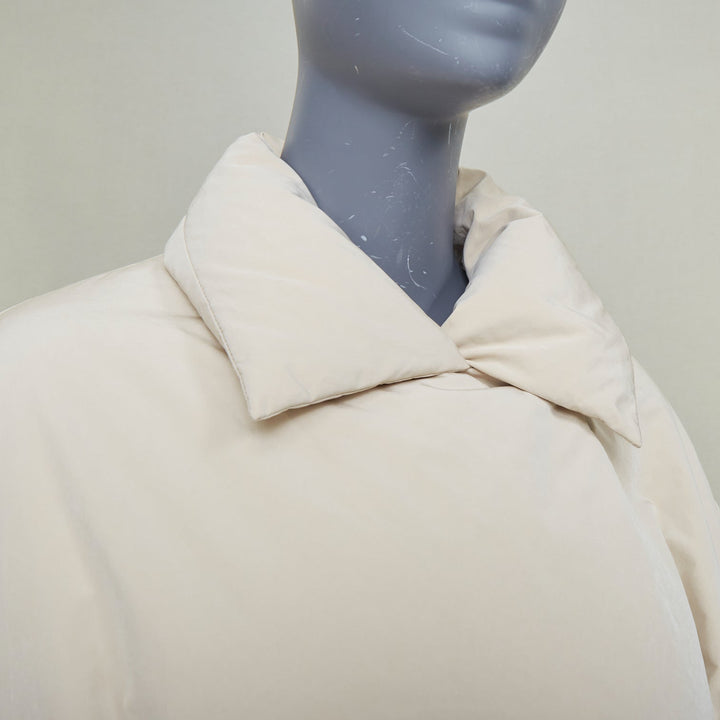 AMOMENTO ivory polyester quilted drawstring waist long padded outerwear coat OS