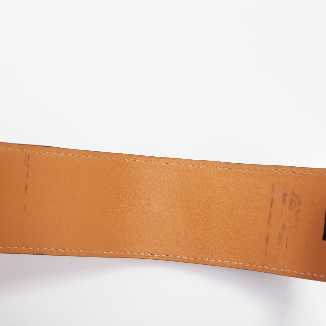 HERMES Collier de Chien black matte scaled leather gold hardware cuff bracelet