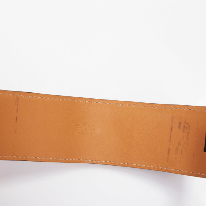 HERMES Collier de Chien black matte scaled leather gold hardware cuff bracelet