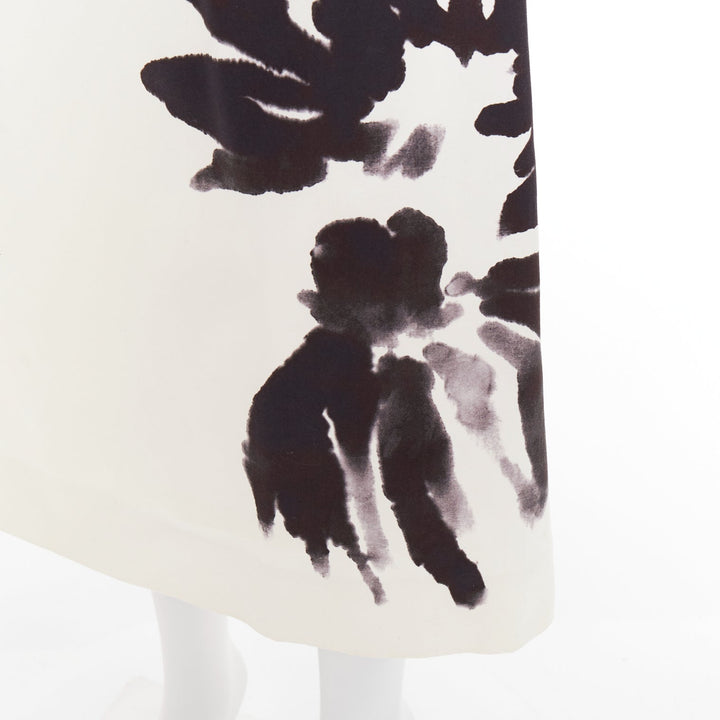 DRIES VAN NOTEN black white cotton watercolor floral print midi skirt FR38 M