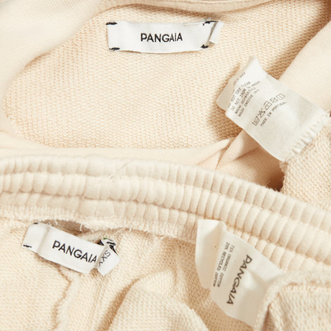 PANGAIA cream organic recycled cotton hoodie jogger pant set XXS