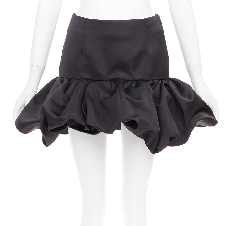 AREA black satin ruffle hem high waisted puffy mini skirt US2 XS