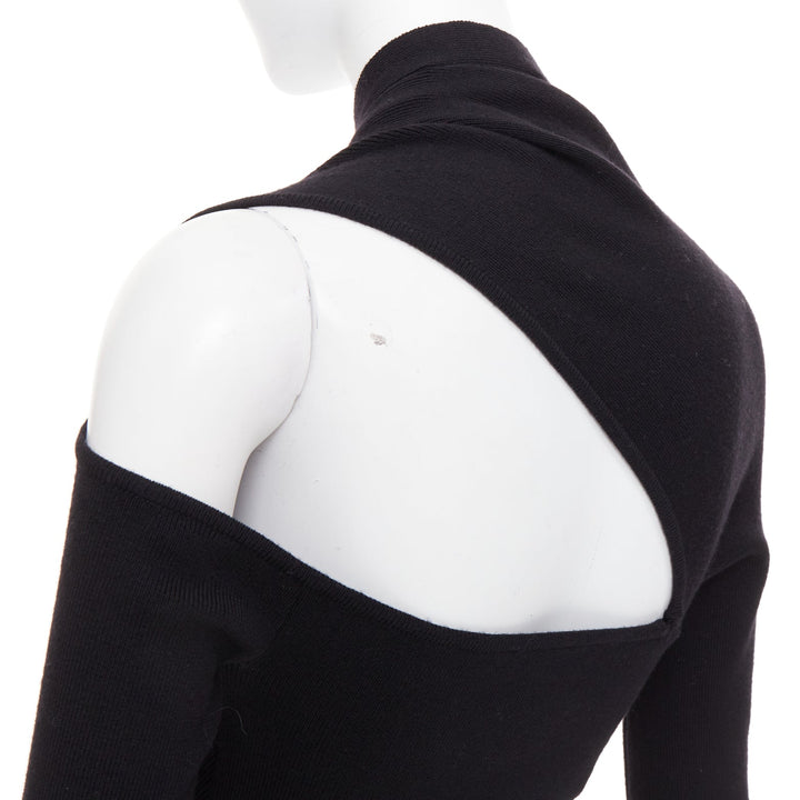 MONSE black extrafine merino wool cut out cold shoulder sweater XS