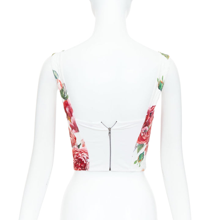 DOLCE GABBANA pink purple white rose print crop bustier top IT36 XS