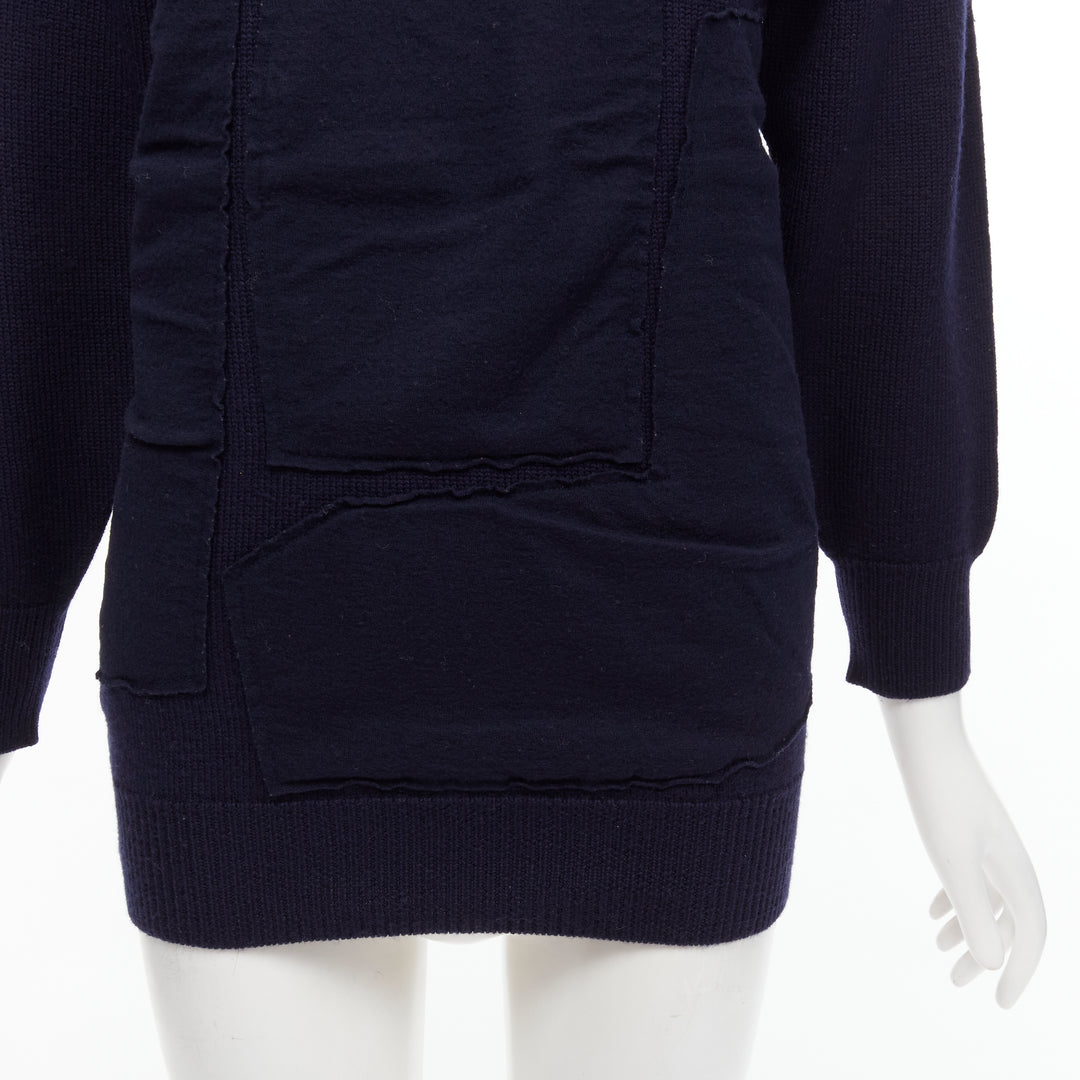 COMME DES GARCONS 1980's Vintage navy wool patchwork sweater top