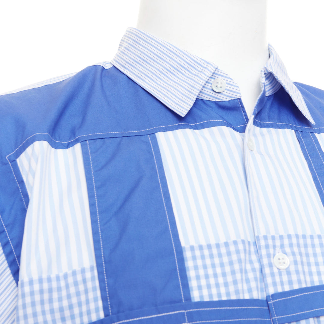 COMME DES GARCONS SHIRT blue cotton cage applique patchwork shirt L