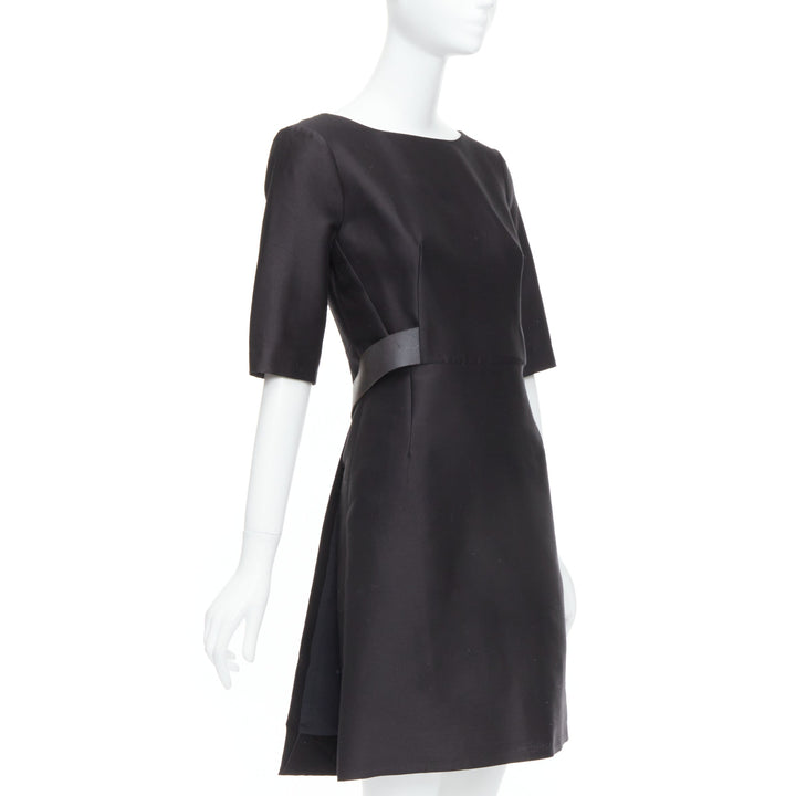 BALENCIAGA 2008  Ghesquiere Black Dress cotton silk crepe A-line belted FR36 S