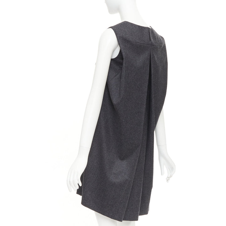 YVES SAINT LAURENT 2009 grey wool metallic sheen back mini dress FR34 XXS