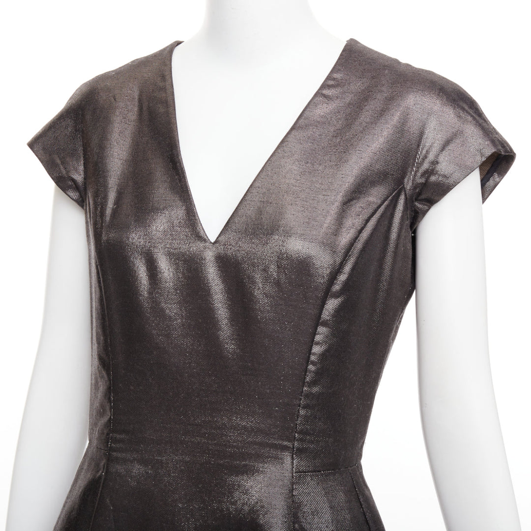 YVES SAINT LAURENT 2009 bronze metallic look V neck sheath dress FR40 S