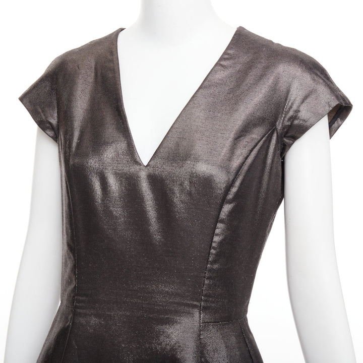 YVES SAINT LAURENT 2009 bronze metallic look V neck sheath dress FR40 S