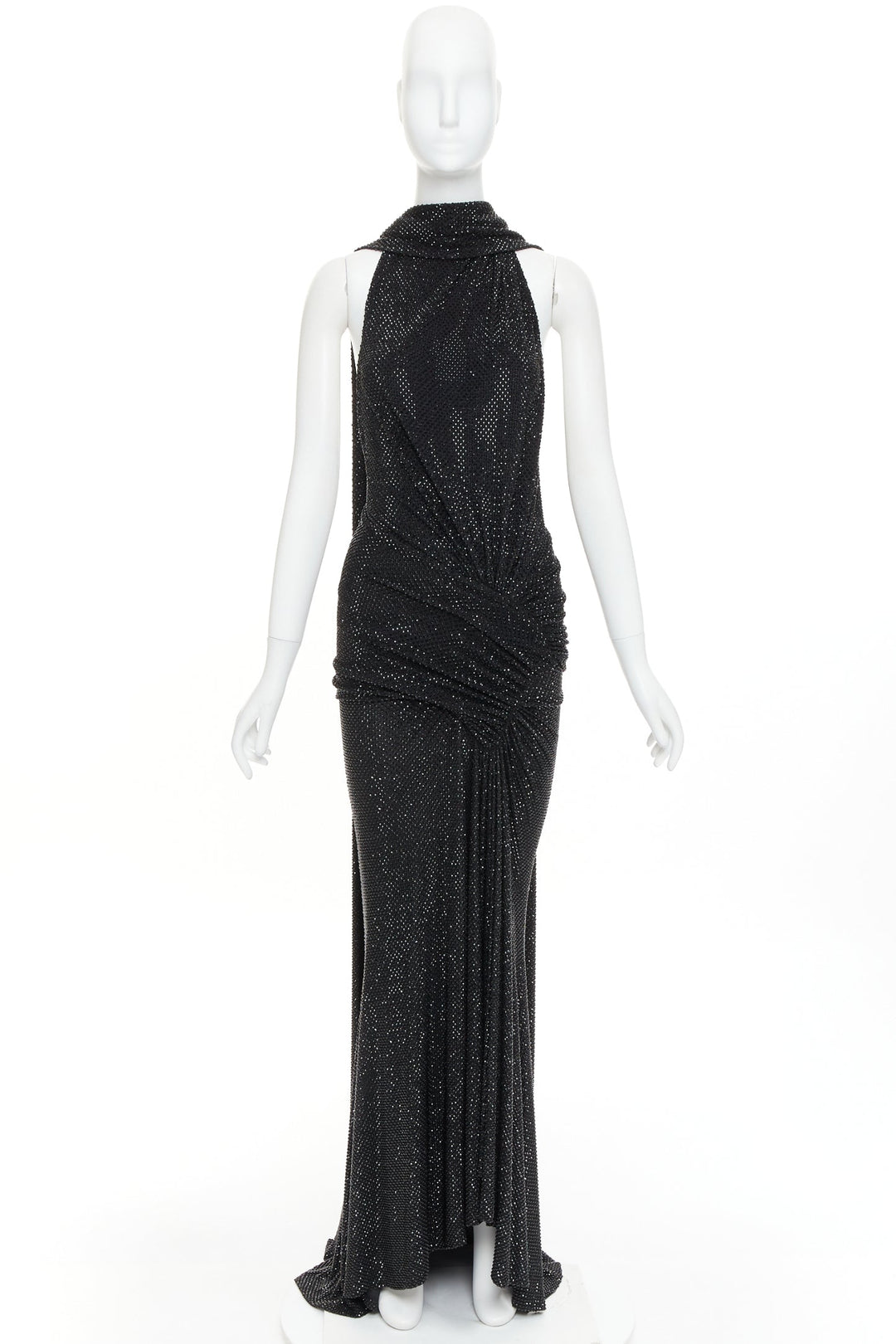 rare ALEXANDRE VAUTHIER COUTURE SS2020 Runway black strass crystal drape gown