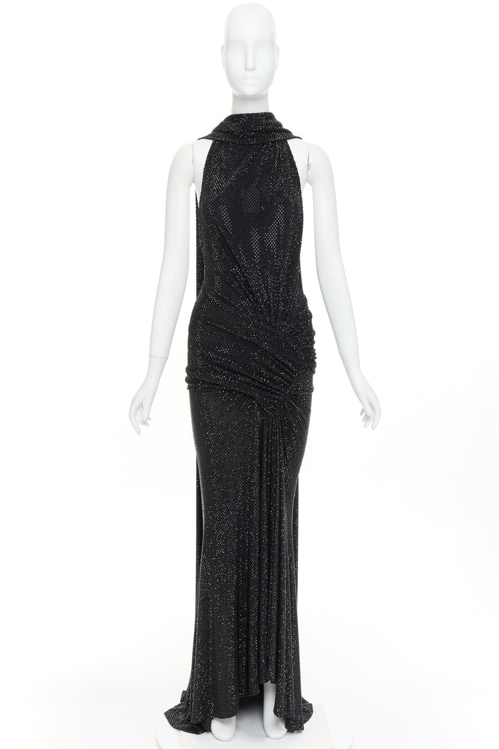 rare ALEXANDRE VAUTHIER COUTURE SS2020 Runway black strass crystal drape gown