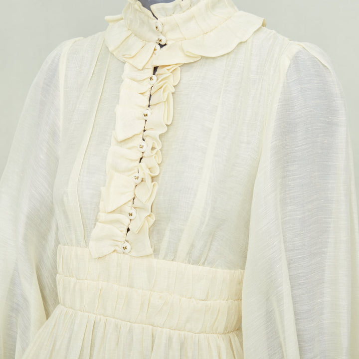 ZIMMERMANN 2021 Luminous ruffle trim cream linen silk midi dress Sz1 S