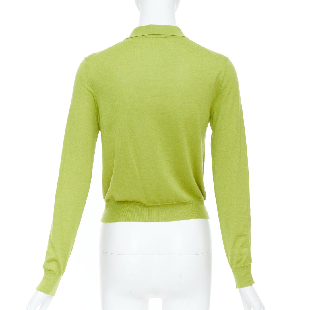 MIU MIU 2024 pistacchio green logo cashmere silk polo collar cardigan IT40 S