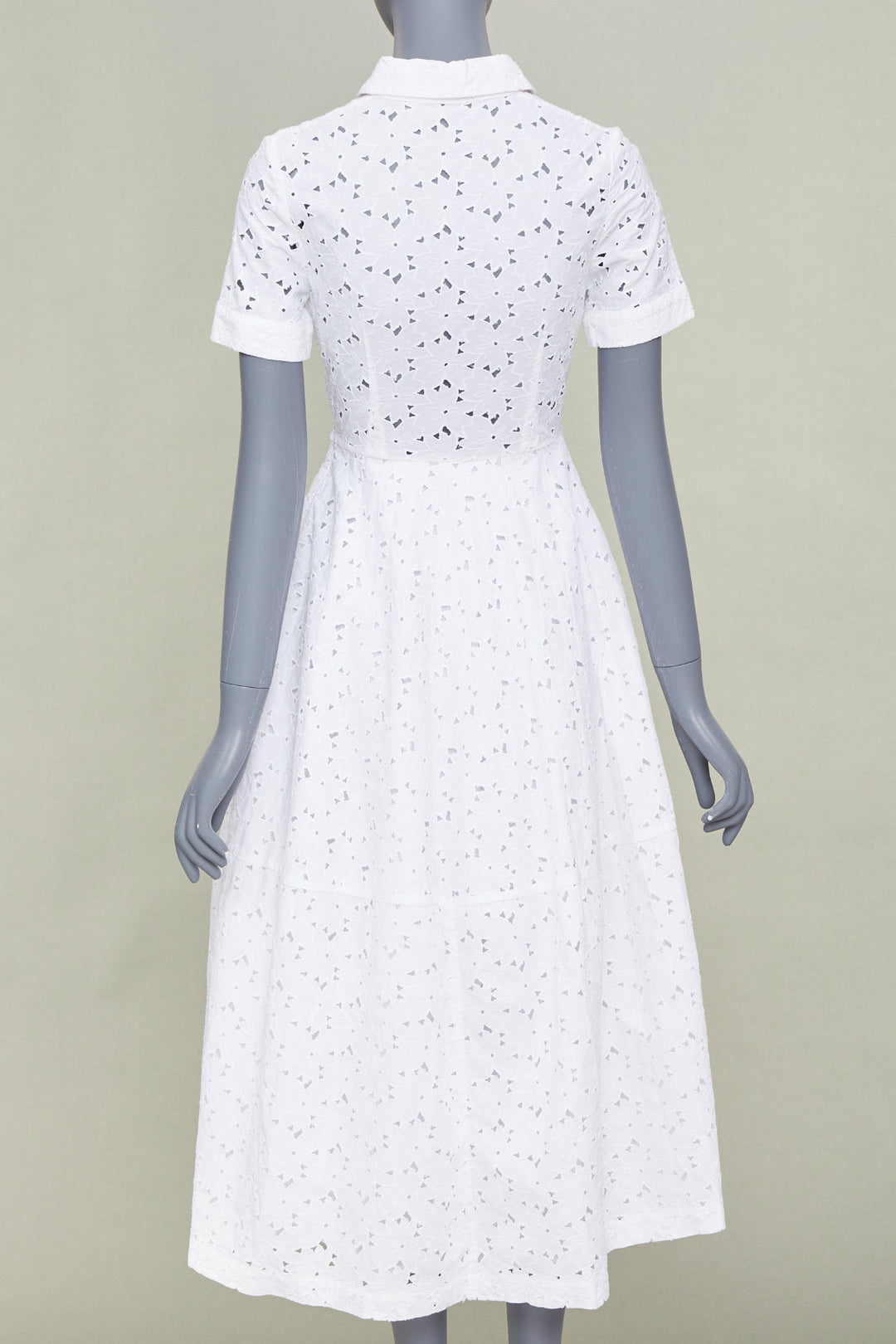 CO COLLECTIONS 2021 white broderie anglaise eyelet cotton midi shirt dress XS