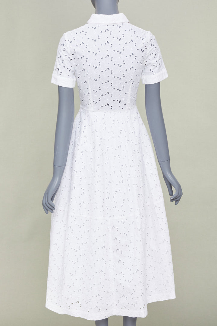 CO COLLECTIONS 2021 white broderie anglaise eyelet cotton midi shirt dress XS