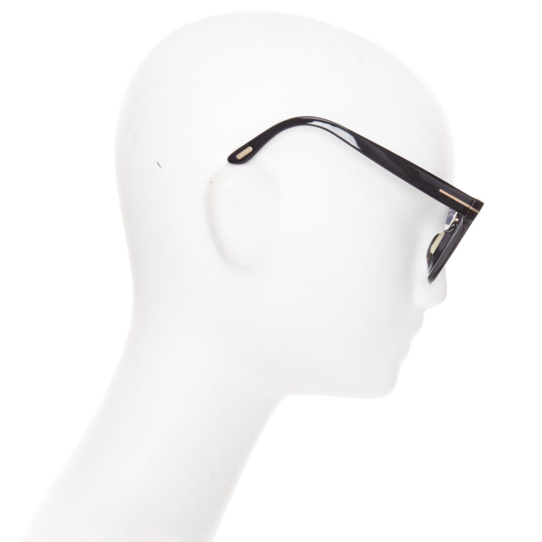 TOM FORD Sari TF690-F black acetate silver T bar oversized optical frame glasses