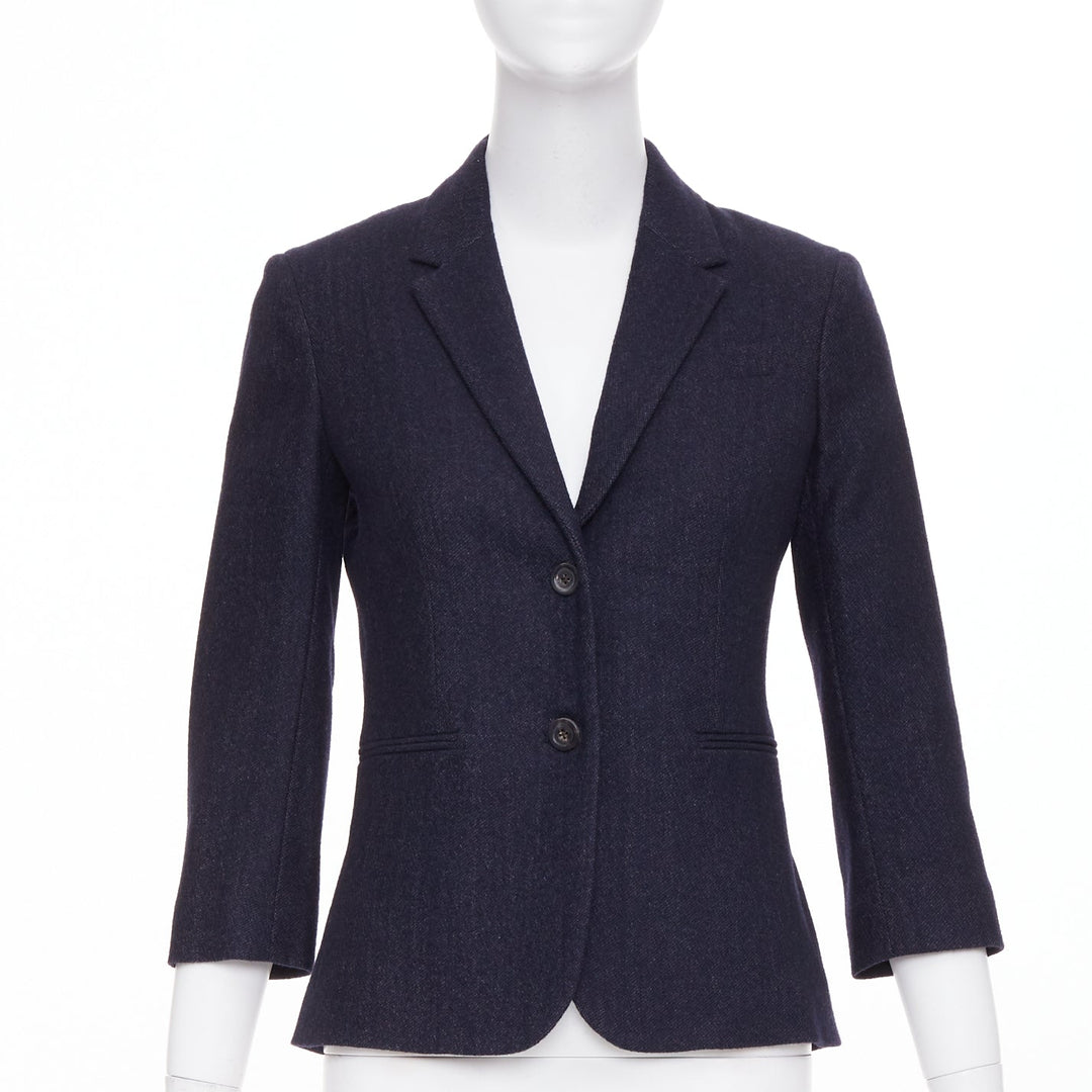 THE ROW navy virgin wool angora single breasted 2 button fitted blazer US2 S